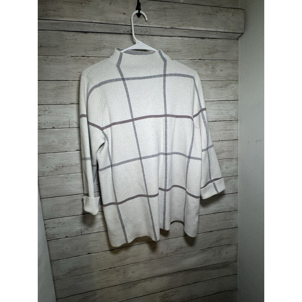 Tahari Women's White Windowpane Plaid Mock Neck Long Sleeve Sweater Top Size L